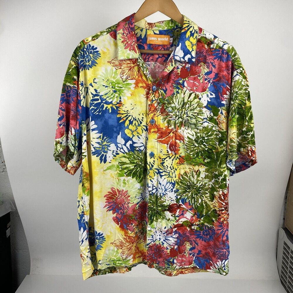 JAM'S WORLD Men's Large SANTINI Floral Hawaiian Shirt Multicolor Tropical Rayon
